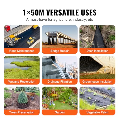VEVOR Driveway Fabric, 3.28x164FT Non Woven Geotextile Fabric for Landscaping, Heavy Duty Garden Weed Barrier Fabric, 4.43OZ Landscape Fabric, French Drains Drainage Fabric, Ground Cover Weed Control