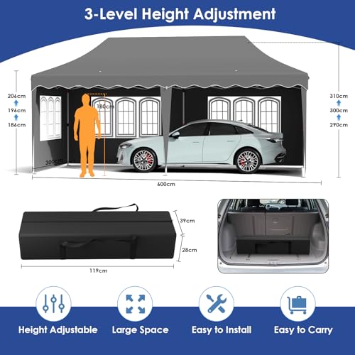 LIFERUN 3mx6m Pop Up Gazebo, Waterproof Folding Tent with 6 Removable Sidewalls, 6 Sandbags & Storage Bag, UPF50- Marquee Canopy Outdoor Pavilion, Event Shelter for Garden Party Wedding Market Camping