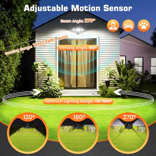 MEIKEE 42W Security Lights Outdoor Motion Sensor 3600LM 6500K Daylight White PIR Floodlights Outdoor 4 Modes Timing with Remote Control IP66 Waterproof 180° Adjustable for Garden Garage Doorways