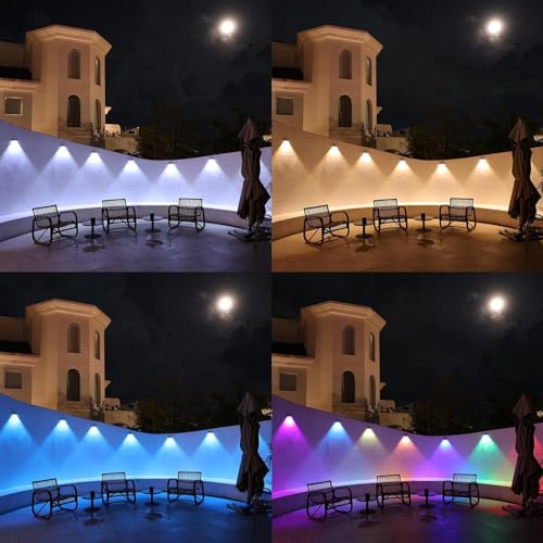 sununiny Solar Fence Lights Outdoor Garden,4 Pack Wall Lights Outdoor IP65 Waterproof,9 Colors 11 Modes RGB Garden Fence Lights Solar Powered for Outside Backyard,Pathway,Yard
