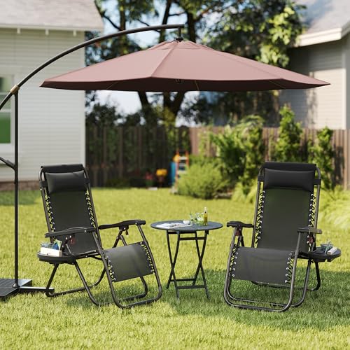 Yaheetech Zero Gravity Chairs Outdoor Adjustable Folding Sunloungers Lounge Recliners w/Pillows, Cup Holder and Carry Strap for Patio Porch Deck Black Set of 2