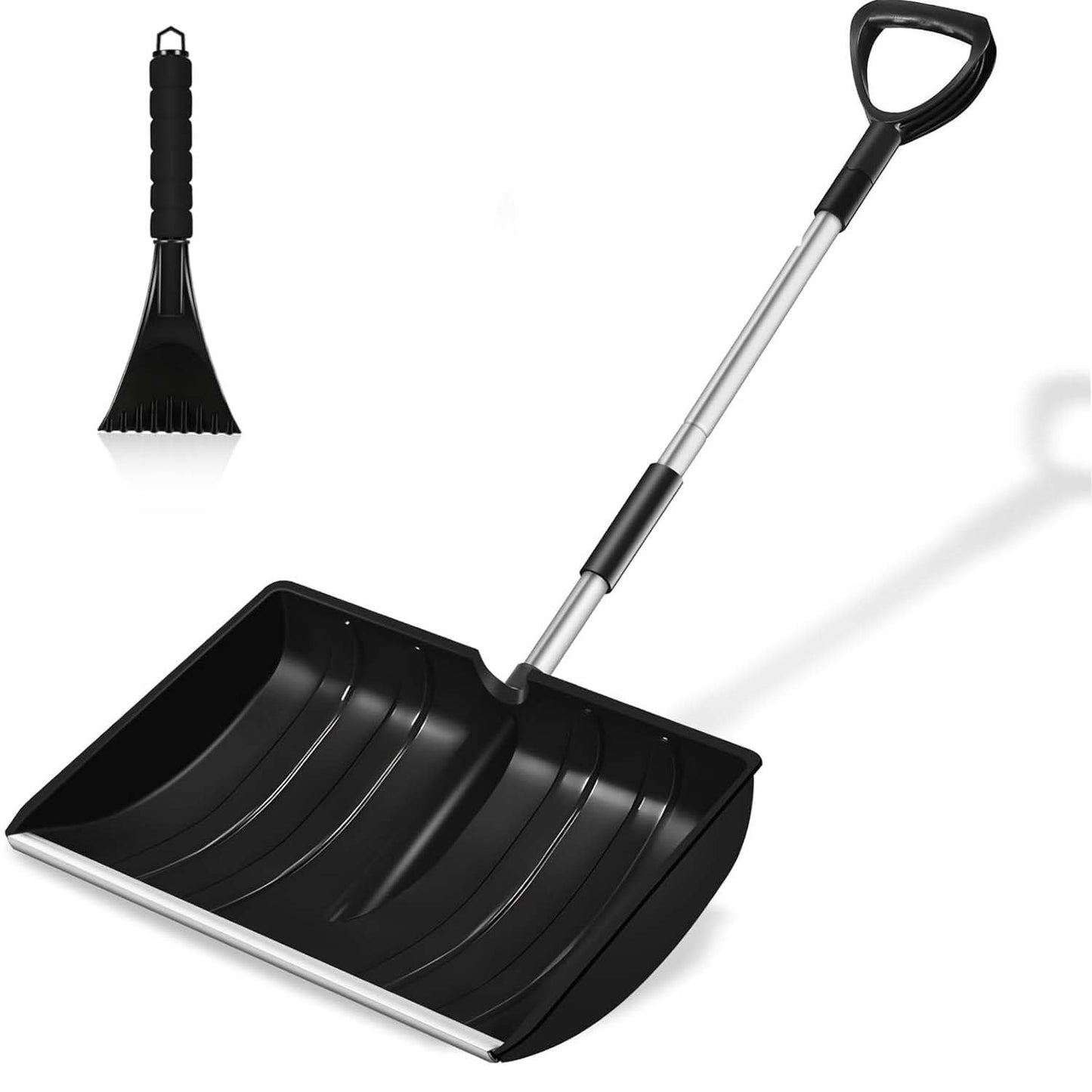Hmseng Large Snow Shovel for Car Driveway, Lightweight Adjustable Portable Snow Shovel,D Shaped Handle design, for Garden, Camping, Snowman Playing and Emergency-Black