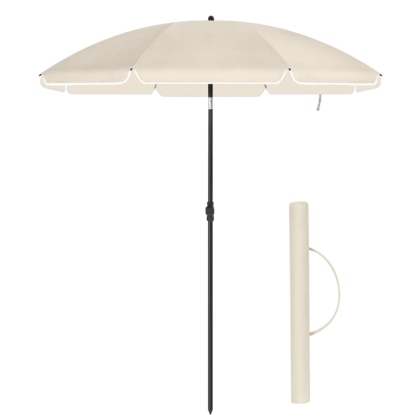 SONGMICS Parasol 160 cm Sun Protection UPF 50-, 30° Tilt in 2 Directions, Adjustable Height, with Carry Bag, for Balcony, Garden, Terrace, Beach, Without Base – Beige GPU60WTV1