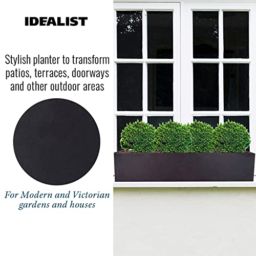 IDEALIST 80cm Long Black Window Box | Reinforced Stone Windowsill Planter | Garden Planters with Drainage Holes L80 W17 H17.5 cm, 12 litres
