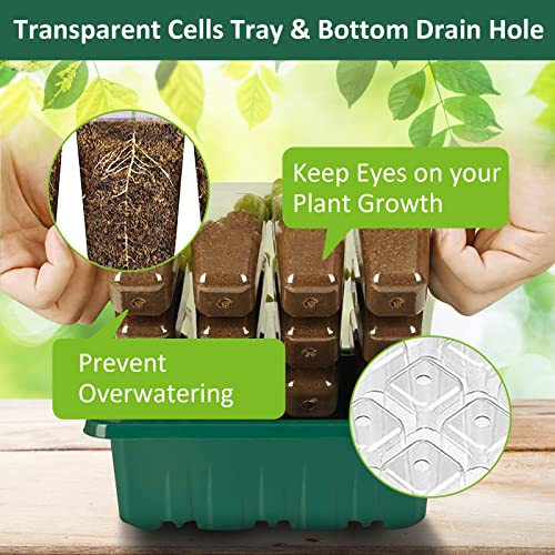Verdenu 10 Pack Seed Trays, 120 Cells Seedling Trays with Heightened Lids, Plant Germination Trays Kit with Humidity Dome, Seed Propagator Tray Plant Starter for Greenhouse Plant