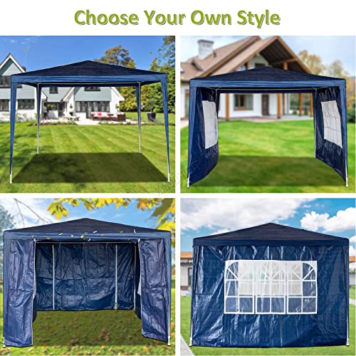 BIRCHTREE 3x3m Garden Steel Tube PE Gazebo With 4 Pieces Sidewalls Zippers 2 Windows Canopy Patio New Party Camping Wedding Tent Shade Waterproof Outdoor Marquee Awning Blue