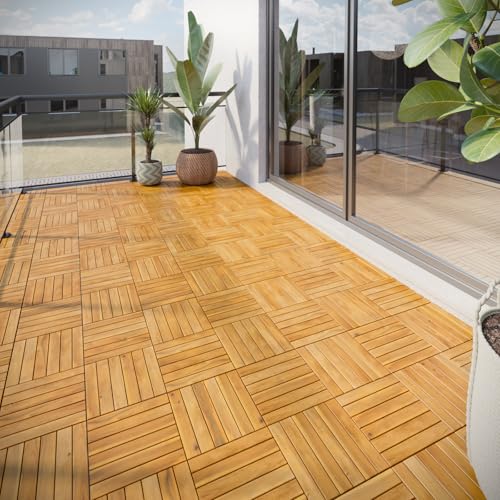 URBNLIVING Acacia Wood Interlocking Deck Tiles 30x30cm