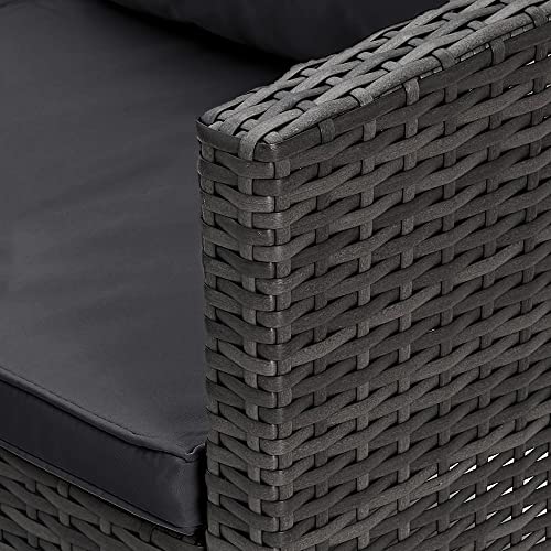 Panana 8-Seater Rattan Corner Sofa Set with Table & Stool, Outdoor Wicker Patio Lounge Furniture Set for Garden, Patio, Balcony, and Conservatory (Mixed Grey Wicker with Grey Cushions)