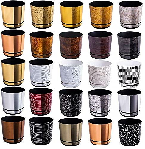 KORAD Wood Effect Indoor Plant Pots with Saucer and Drainage Holes, Round, Modern and Decorative Flowerpot for All Houseplants, 6 sizes, 25 colours(18 cm - 7 inches)
