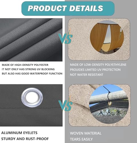 Sun Shade Sail 2x3M Rectangle Waterproof 95% UV Block Garden Sunscreen Awning Canopy with Rope Breathable Square Patio Sail Pergola for Outdoor Garden Patio Yard Lawn