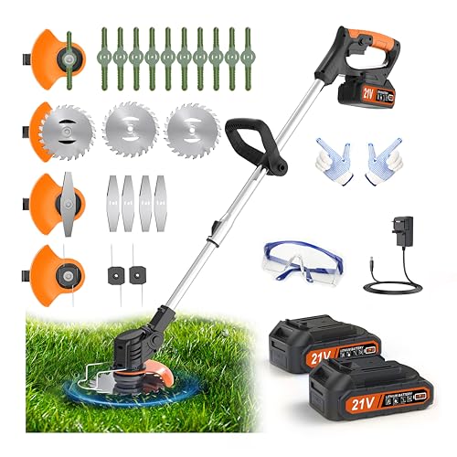 Metal Blade Cordless Strimmer 21v Grass Trimmers Easy to use, 3.2LBS weight Grass Trimmer For Lawns and Farmland, DIY Garden, Lawn Care (Black)