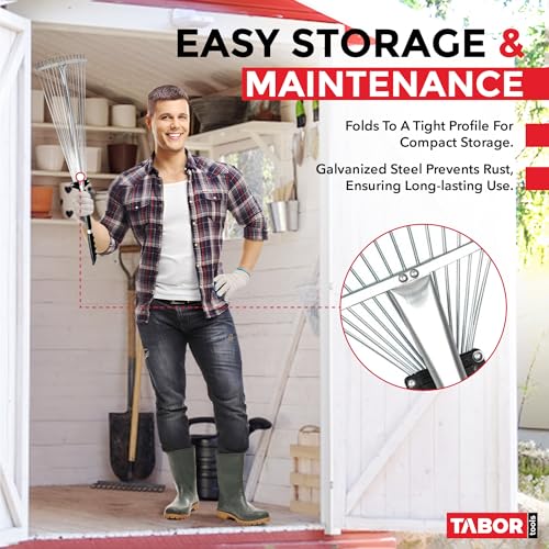 TABOR TOOLS J16E Telescopic Metal Rake, 160 cm long, Adjustable Folding Leaves Rake for Quick Clean Up of Lawn and Yard, Garden Leaf Rake, Expanding Handle with Adjustable 20-58cm Folding Head
