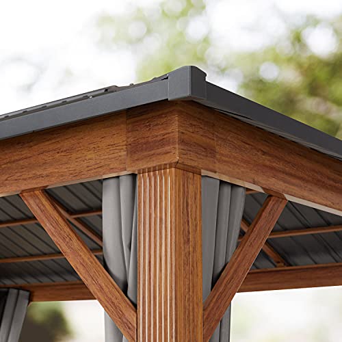 TOOLPORT Garden gazebo 3x4 m wood finish, steel roof hardtop 4 side panels in grey