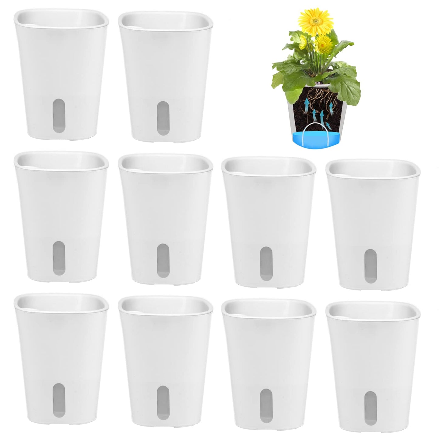WMLBK Self-Watering Plant Pots Indoor,10 Pcs Plastic Self Watering Flower Pots with Drainage Holes Sauce,for Indoor Outdoor Balcony Windowsill Plants Flowers (12.5cm)