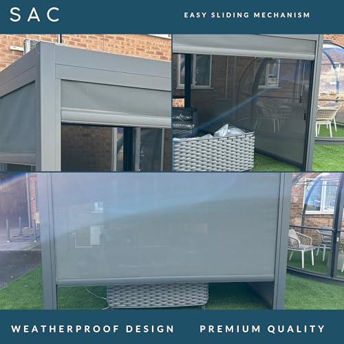 SAC Pergola Aluminium Framed Sliding Curtain, Weatherproof, Adjustable and Durable, Single Side Blind, Semi-transparent, 4 Metres Long
