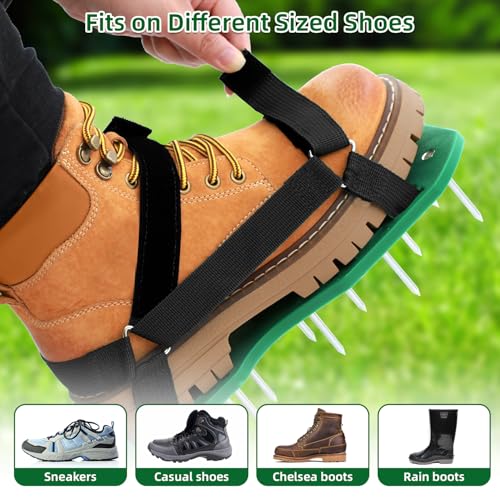 Ohuhu Lawn Aerator Shoes with Stainless Steel Shovel, Free-Installation Aerating Shoes with Hook & Loop Straps, Heavy Duty Spiked Aerating Sandals, Universal Size for Yard Patio Garden Grass Lawn