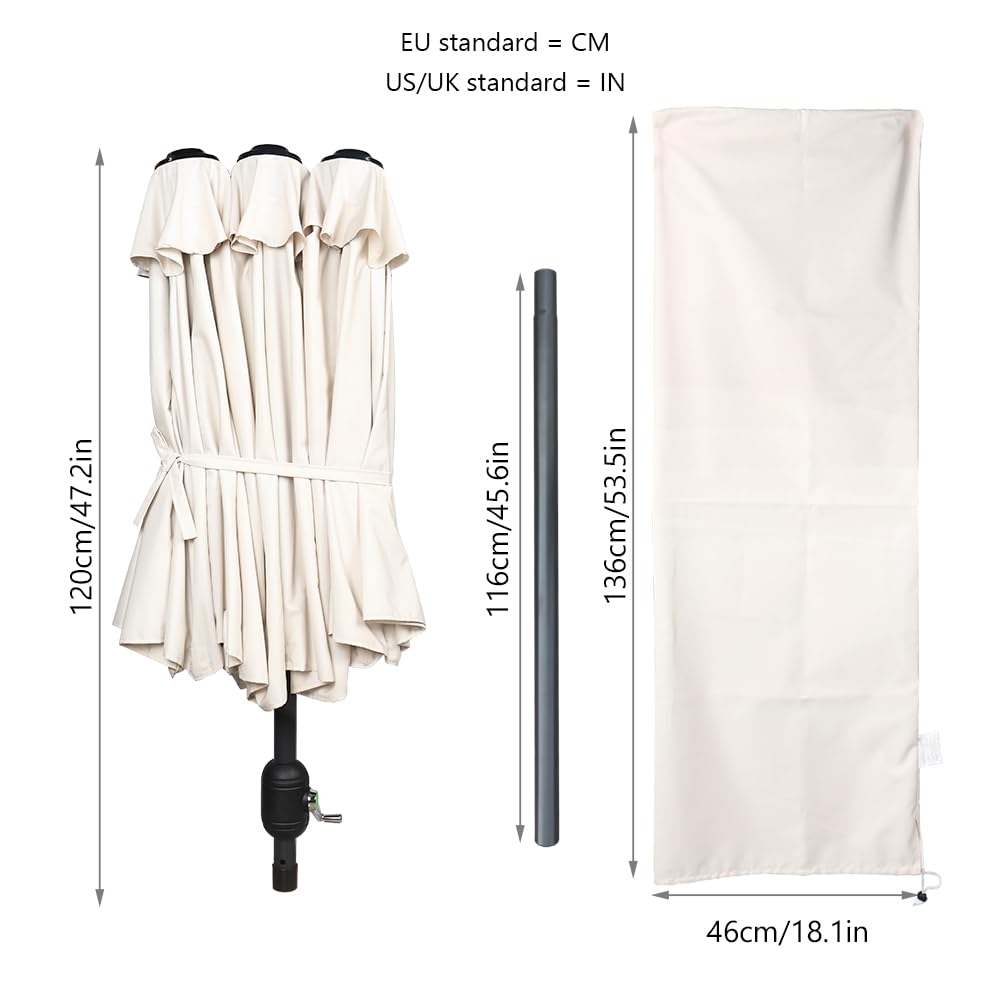 VOUNOT® 3m Double Garden Parasol, Extra Large Rectangular Patio Table Umbrella, with Crank Handle, Protective Cover, UV 50-, Beige