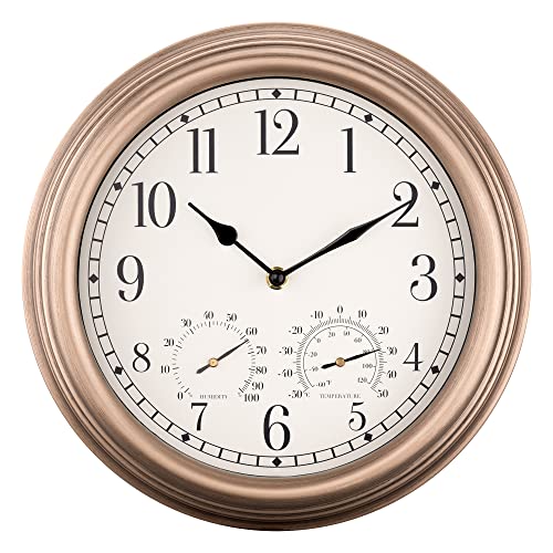 Navaris Waterproof Outdoor Clock - 30.5cm Large Outdoor Clock and Thermometer for Garden - Battery Operated Wall Clock with Temperature and Humidity