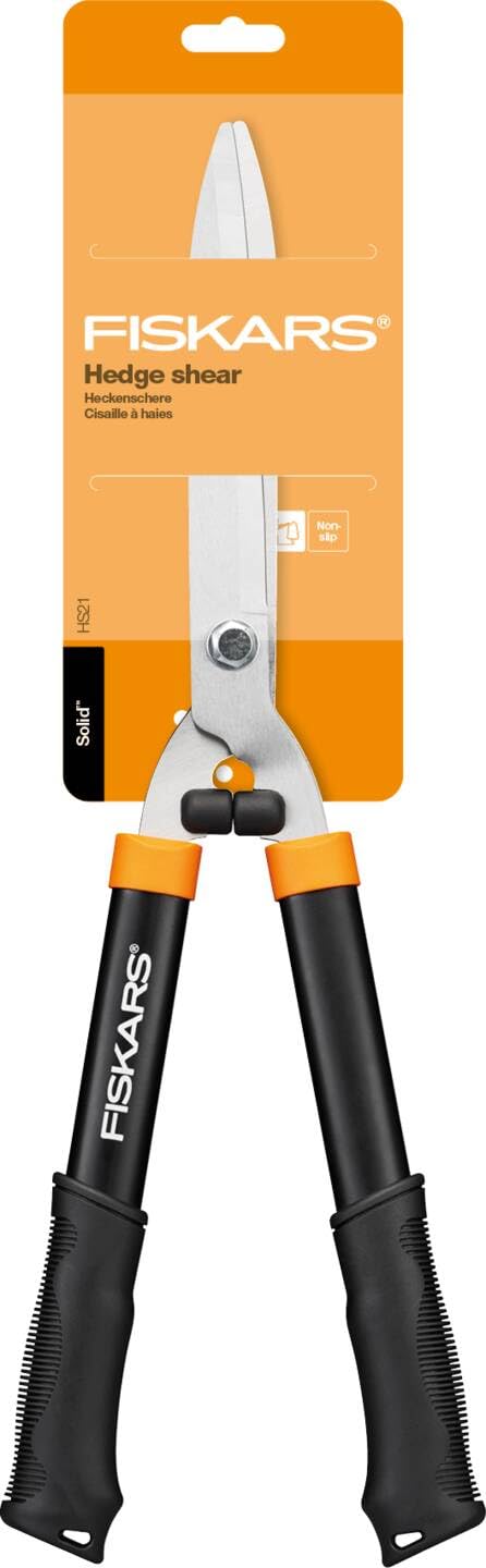 Fiskars Solid Hedge Shears HS21, Bush and Hedge Trimming, Length 59cm, Hardened Steel Blade/Soft-Touch Grip Plastic Handle, Black/Orange, 1026827