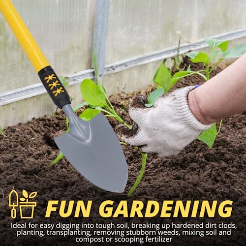 Garden Mile Telescopic Hand Held Trowel Cushioned Grip Handle with Hanging Hole Garden Tool Handy Digging Gardening Carbon Steel Head Indoor Outdoor Planting Patio Allotment Extends from 28" to 40"
