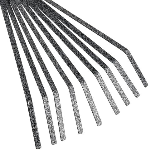 SINJEUN 4 PCS Mini Garden Rakes, 9 Claws A3 Steel Hand Leaf Rakes with Orange Black Handle, Fallen Leaves Rakes for Gardening