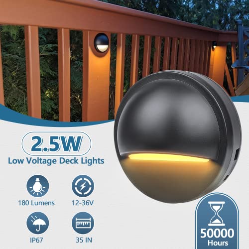 HIBOITEC 6Pcs Low Voltage LED Deck Lights Warm, 2.5W Landscape Step Stair Railing Light with 18 LED Chips, IP67 Waterproof Outdoor Decking Lighting Garden Fence Light 2700K