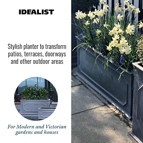 IDEALIST Outdoor Window Box 50 cm | Reinforced Stone Garden Planters with Drainage Holes | Leaden Grey Chelsea Windowsill Planter L50 W23 H23 cm, 15 litres