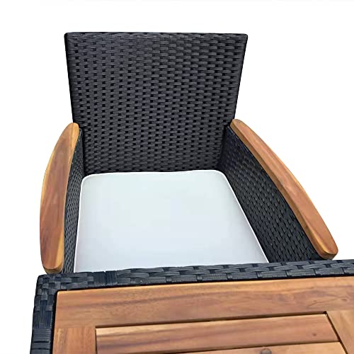 Panana 5 Piece Patio Rattan Dining Set, Wicker Garden Table and Stackable Chairs Set with Wood Table Top, Removable Cushions Balcony, Backyard, Poolside Outdoor