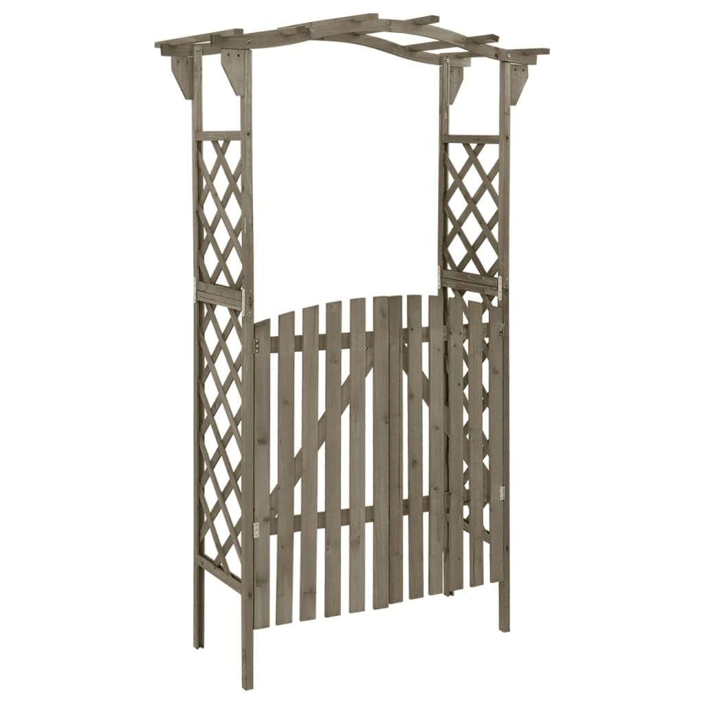 vidaXL Pergola with Gate in Grey - Solid Firwood and Pine Wood Construction, Versatile Outdoor Garden Arch, Weather-Resistant, Decorative Addition to Garden Path, 116x40x204 cm