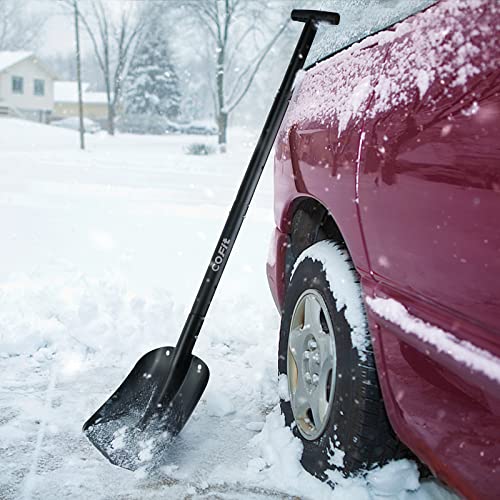 COFIT 110cm Metal Car Snow Shovel Heavy Duty, Long Handled Snow Sand Mud Removal Spade for Outdoor Camping and Garden, Detachable Ice Remover, Winter Tool, Black