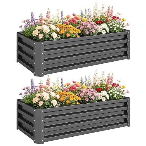 Outsunny Galvanised Steel Raised Garden Beds – Set of 2