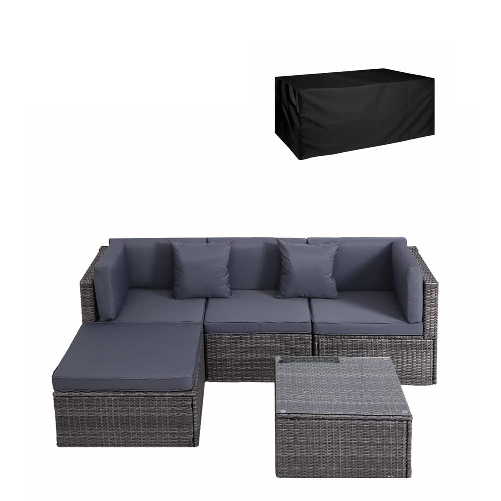 Panana Rattan Garden Furniture Set 4 Seater Wicker Patio Lounge Sofas Chairs Coffee Table Cushions Sectional Modular Combination for Outdoor Backyard Poolside (Mixed Grey Wicker with Grey Cushions)