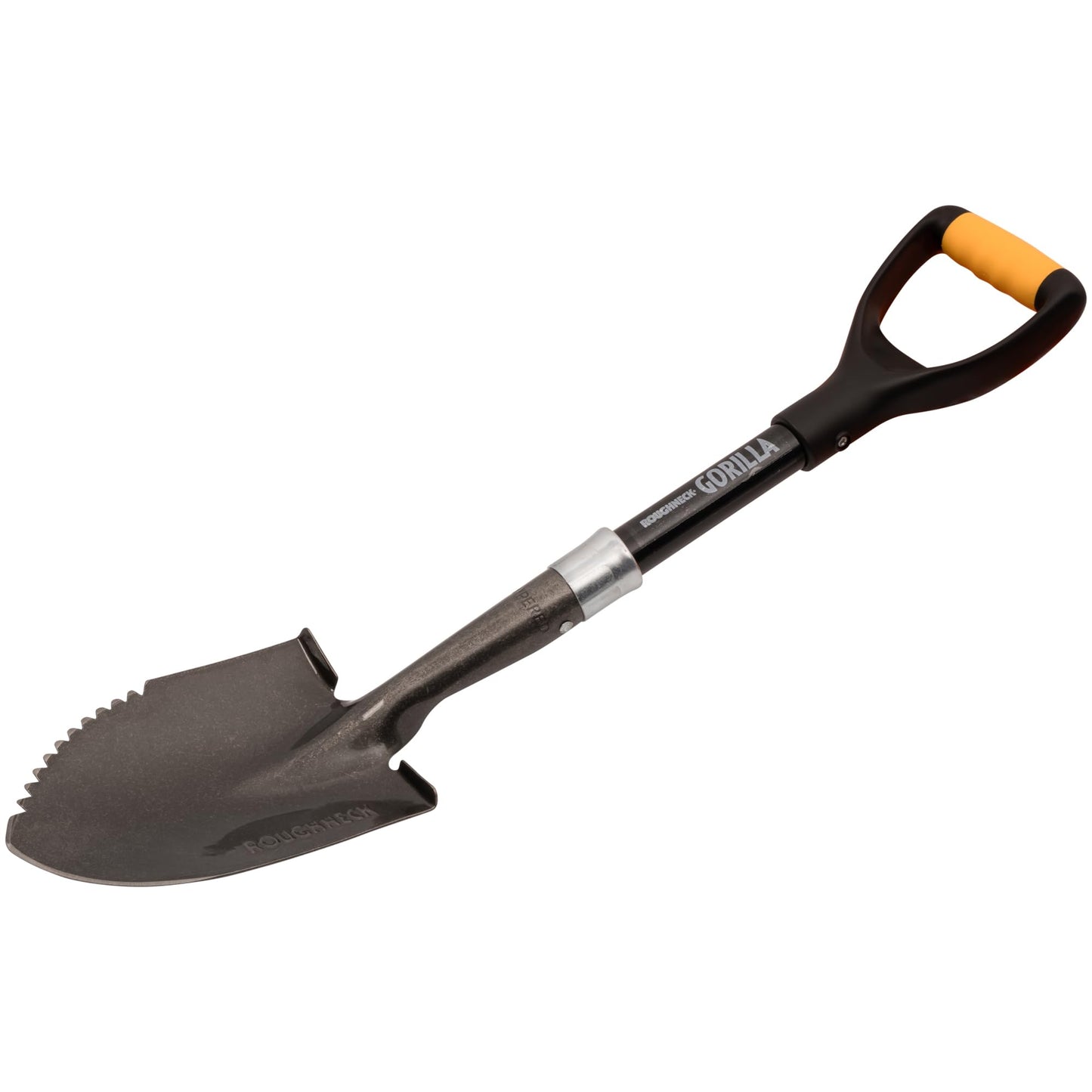 Roughneck Gorilla Sharp-Edge Micro Shovel, Heavy-Duty Round Blade, Short Shaft for Slicing, Digging & Opening Bulk Bags in Small, Compact Spaces – 690mm (27”), Yellow/Grey