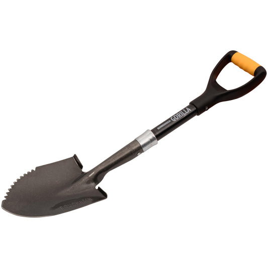 Roughneck Gorilla Sharp-Edge Micro Shovel, Heavy-Duty Round Blade, Short Shaft for Slicing, Digging & Opening Bulk Bags in Small, Compact Spaces – 690mm (27”), Yellow/Grey