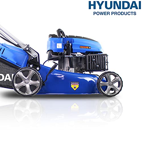 Hyundai Petrol Self Propelled Lawnmower, 17"/43cm 139cc, Recoil Pull Start, 5 Adjustable Cutting Heights, Large 45l Grass Collector Bag, Foldable Handles, 3 Year Warranty,