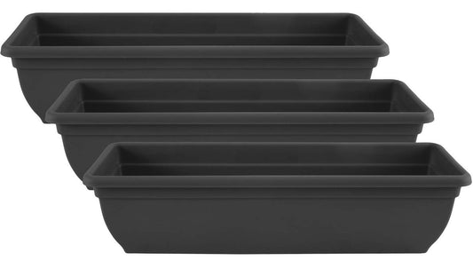 Muddy Hands Pack of 3-60cm Long Black Trough Plant Pot Plastic Planter Outdoor Garden Window Herb Flower Box