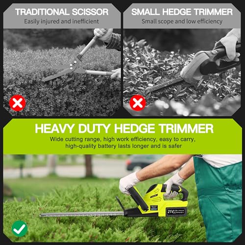 VOERJIA 21V Heavy Duty Cordless Hedge Trimmer, 2 * 4000mAh hedge cutter trimmer, Electric Hedge Trimmers, 50cm Dual Action Blade, battery hedge strimmer for trimming hedges, shrubs and border plants