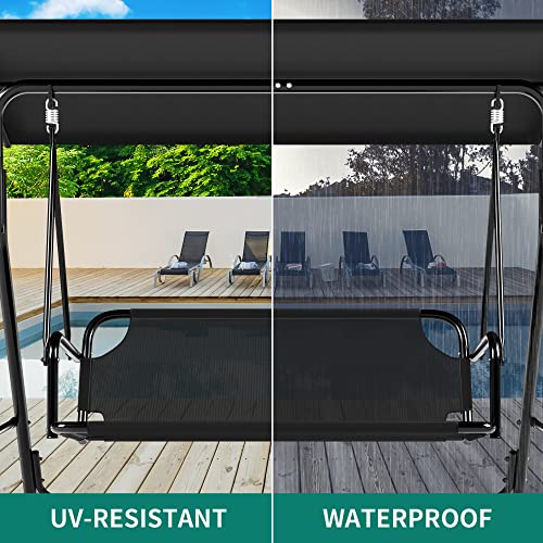 YITAHOME 3 Seater Canopy Swing Chair, Garden Swing Seat Chair, Outdoor Swinging Chair Bench with Adjustable Canopy for Patio Poolside Porch, 200KG Loadable,173 x 106 x 156cm, Black