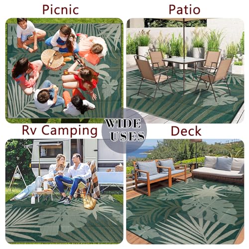 Homcomodar Outdoor Rugs 150x245cm Portable Camping Mat Reversible Mats Lightweight Plastic Straw Rug UV Resistant Patio Rug for Balcony Beach BBQ Deck(Green)