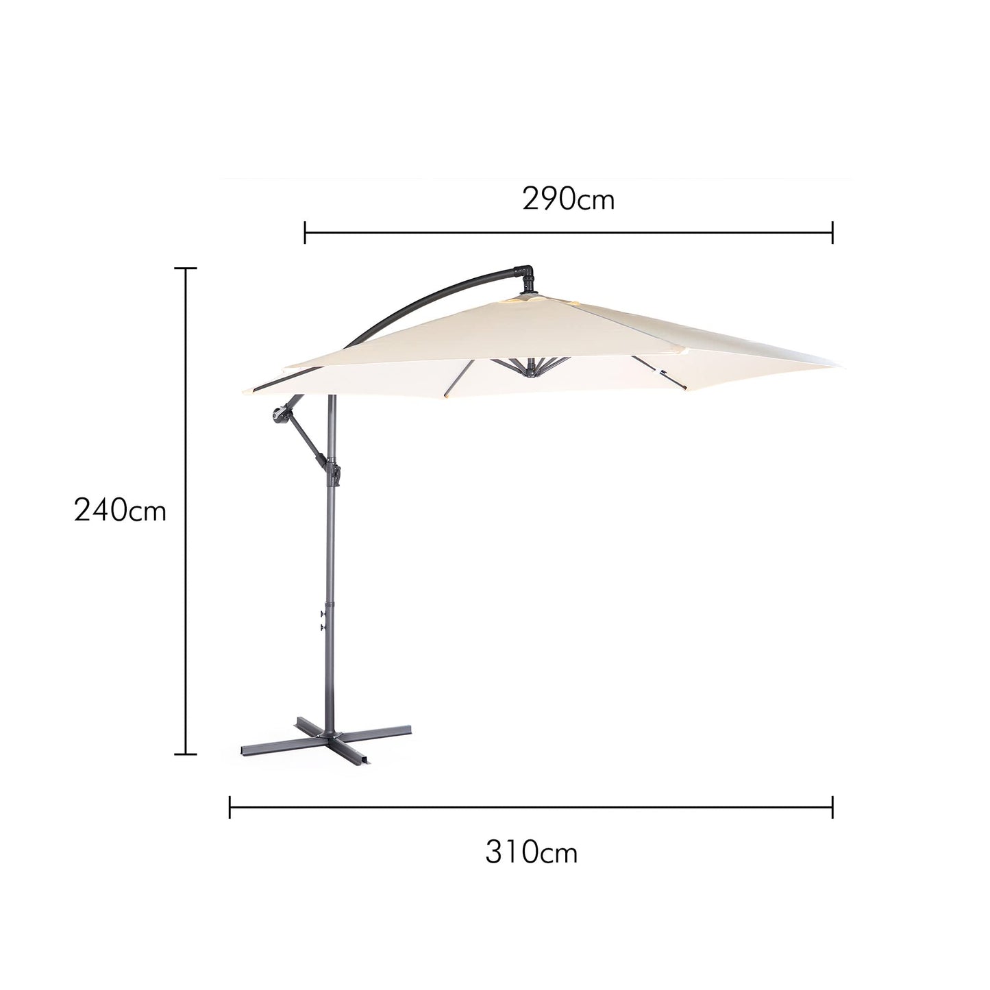 VonHaus Banana Parasol 3M – Cantilever Hanging Parasol Umbrella for Outdoor, Garden, Patio – Sun Shade Canopy with Hand Crank, Tilt & Rotate Function, UV30- Protection, Air Vent, Steel Frame – Cream