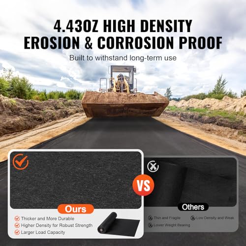 VEVOR Driveway Fabric, 3.28x164FT Non Woven Geotextile Fabric for Landscaping, Heavy Duty Garden Weed Barrier Fabric, 4.43OZ Landscape Fabric, French Drains Drainage Fabric, Ground Cover Weed Control