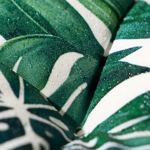OHS Outdoor Seat Pads Tropical Leaf, Water Resistant Garden Seat Pads for Outdoor Furniture Bistro Chairs Comfy Soft Outdoor Patio Chair Cushions, Pack of 2 Green/White