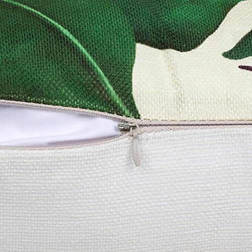 Bonhause Tropical Leaves Cushion Covers 45 x 45 cm Green Leaf Plant Decorative Throw Pillow Covers Polyester Linen Pillowcases for Sofa Patio Garden Outdoor Decor Set of 4
