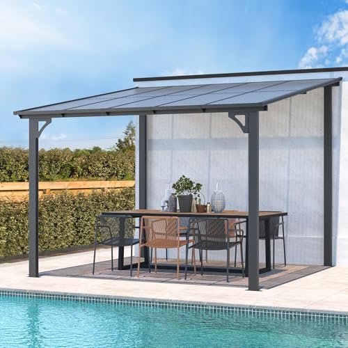 UNIONLINE 3x3m Aluminium Hardtop Gazebo Pergola – Wall-Mounted