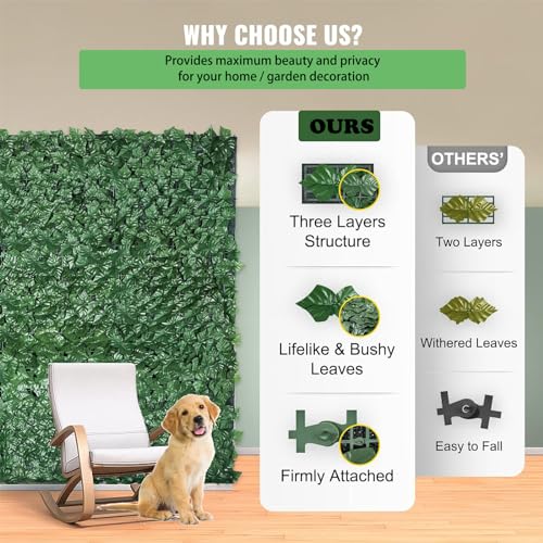 SUNJULY Artificial Ivy Privacy Fence Screen, Expandable Artificial Hedges Fence and Faux Ivy, Garden Privacy Screening Wall Panel Vine Leaf Decoration, UV Resistant (1M*3M)