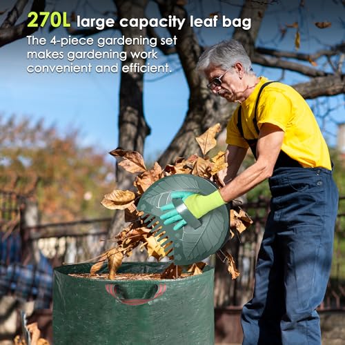 ORIENTOOLS Garden Rake Set, with Lightweight Dual-Tine Rake 160 cm, Leaf Scoop, Gloves, and Garden Bag, for Lawn Care and Leaf Cleanup