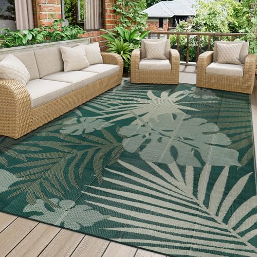 Homcomodar Outdoor Rugs 150x245cm Portable Camping Mat Reversible Mats Lightweight Plastic Straw Rug UV Resistant Patio Rug for Balcony Beach BBQ Deck(Green)