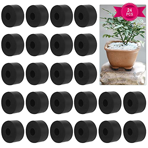 Bigxin 24 Pieces Flower Pot Feet Riser, Invisible Flower Pot Feet Round Shape Plant Pot Feet Black Rubber Plant Pot Risers for Indoor Outdoor Plant (3x3x1.5cm)