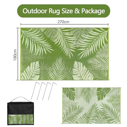 Cekene Patio Rugs for Garden Waterproof 180x270cm lightweight Outdoor Camping Rugs Reversible Plastic Straw Rug UV Resistant Area Floor Rug for Outside BBQ Deck Balcony Porch Grass Green