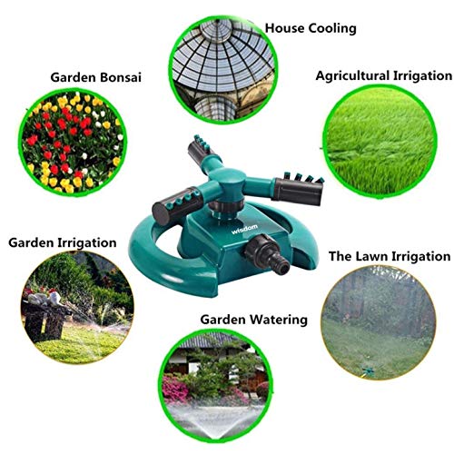 WISDOMWELL Garden Sprinkler Automatic Lawn Water Sprinkler 360 Degree 3 Arm Rotating Sprinklers System for Watering Your Lawn Plants Flowers Veggies and More